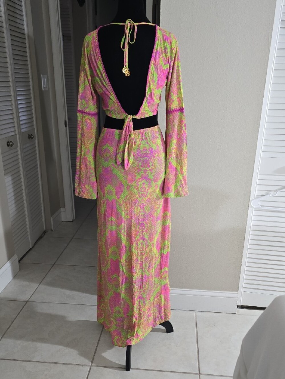 Luli Fama Pink & Lime Green Abstract Maxi Set